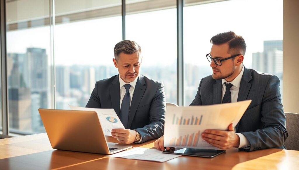 A professional meeting between a business consultant and an insurance adjuster is taking place in a well-lit office environment. The consultant, dressed in a neat business suit, is reviewing a set of documents that illustrate discrepancies in valuation, while the adjuster, also in business attire, examines a laptop screen showing graphs and charts. In the background, a large window reveals a cityscape, hinting at a bustling urban environment. The lighting is warm and inviting, with sunlight filtering through the glass, casting soft shadows on the table. The atmosphere conveys a sense of collaboration and professionalism, emphasizing the importance of clear communication in navigating insurance claims and their evaluations. A professional meeting between a business consultant and an insurance adjuster is taking place in a well-lit office environment. The consultant, dressed in a neat business suit, is reviewing a set of documents that illustrate discrepancies in valuation, while the adjuster, also in business attire, examines a laptop screen showing graphs and charts. In the background, a large window reveals a cityscape, hinting at a bustling urban environment. The lighting is warm and inviting, with sunlight filtering through the glass, casting soft shadows on the table. The atmosphere conveys a sense of collaboration and professionalism, emphasizing the importance of clear communication in navigating insurance claims and their evaluations.